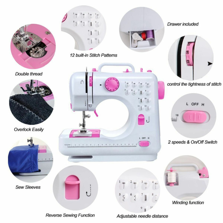 Free-Arm Crafting Mending Sewing Machine with 12 Built-in StitchedCostway Gallery View 10 of 19