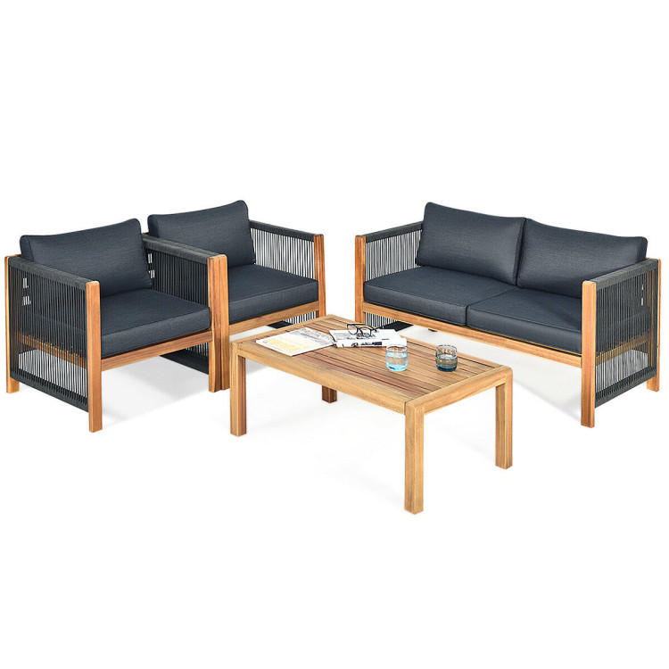 4pcs Acacia Wood Outdoor Patio Furniture SetCostway Gallery View 7 of 10