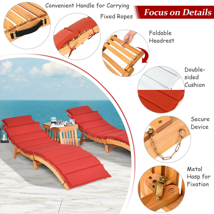 3 Pieces Folding Patio Eucalyptus Wood Lounge Chair Set with Foldable Side TableCostway Gallery View 12 of 14