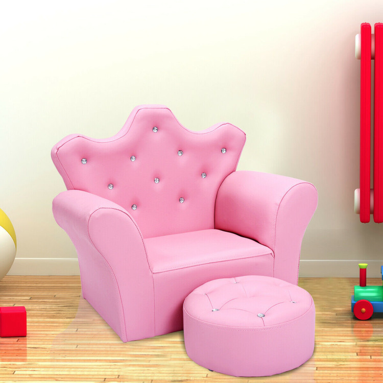 Pink Kids Sofa Armrest Couch with Ottoman-PinkCostway Gallery View 1 of 10