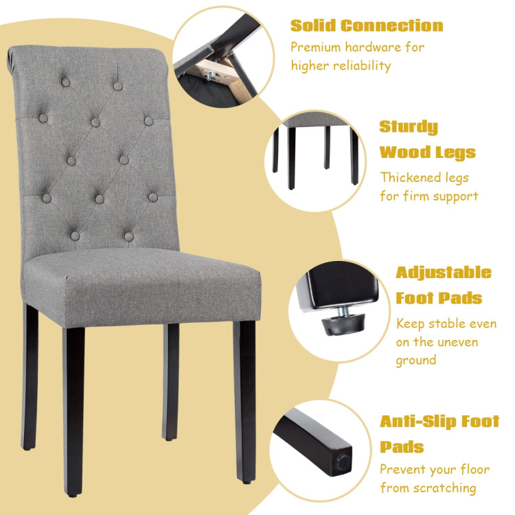 2 Pieces Tufted Dining Chair Set with Adjustable Anti-Slip Foot Pads-GrayCostway Gallery View 10 of 12