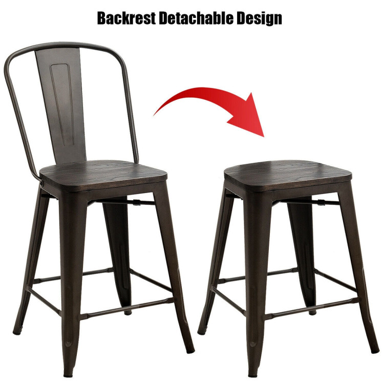 Set of 4 Industrial Metal Counter Stool Dining Chairs with Removable Backrests-GunCostway Gallery View 12 of 12