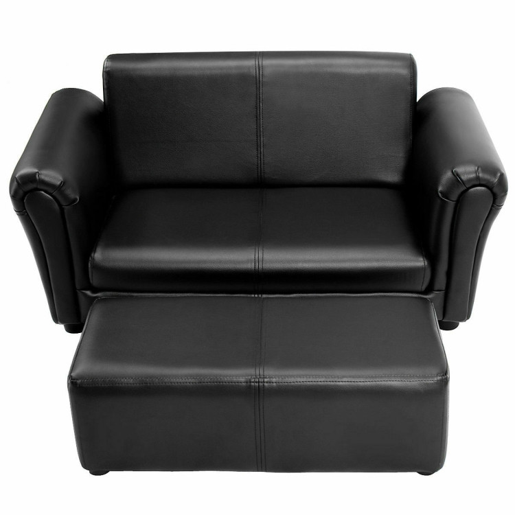 Black/White Kids Double Sofa with Ottoman-BlackCostway Gallery View 1 of 12