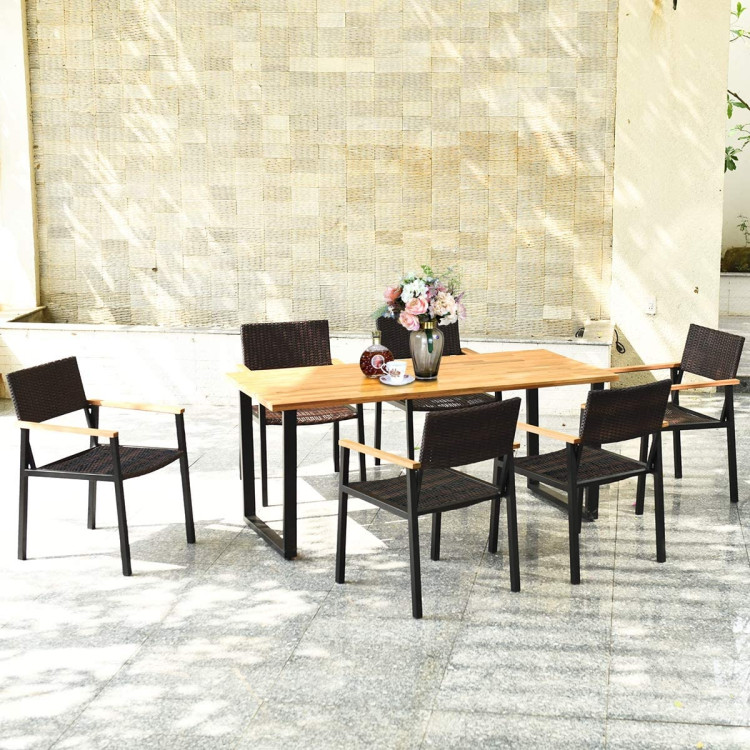 7 Pieces Outdoor Dining Set with Large Acacia Wood Table TopCostway Gallery View 1 of 8