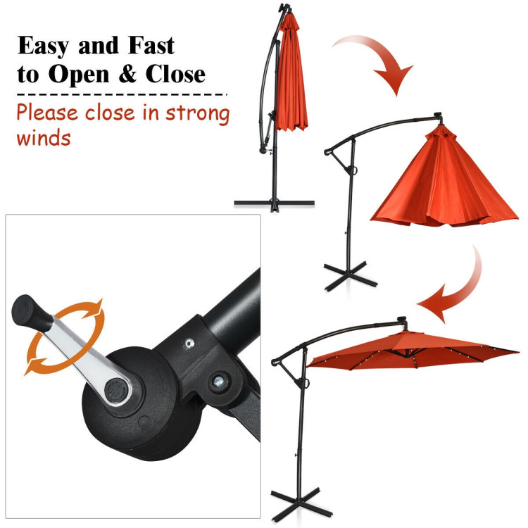 10 ft 360° Rotation Solar Powered LED Patio Offset Umbrella without Weight Base-OrangeCostway Gallery View 12 of 12