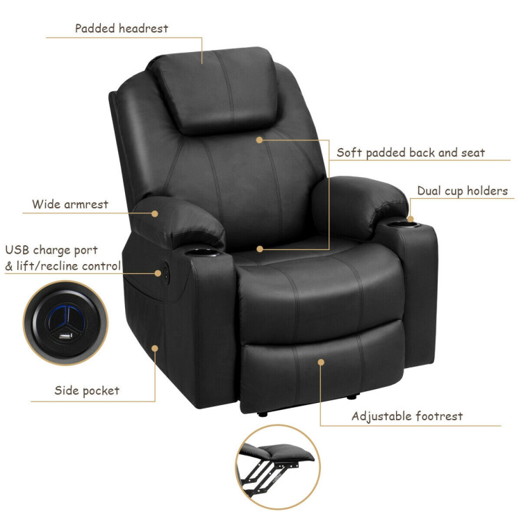 Electric Power Lift Leather Massage Sofa-BlackCostway Gallery View 5 of 11
