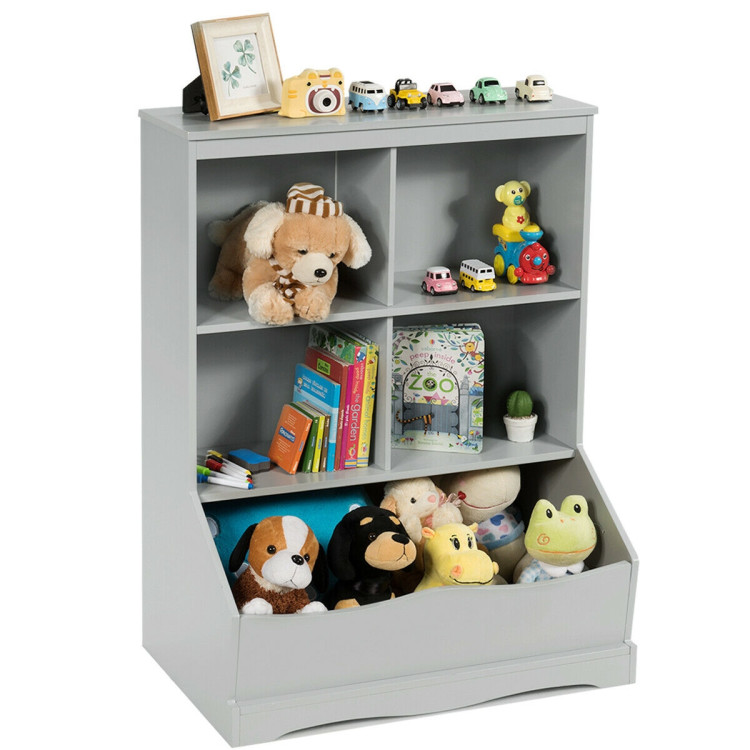 3-Tier Children's Multi-Functional Bookcase Toy Storage Bin Floor Cabinet-GrayCostway Gallery View 10 of 12