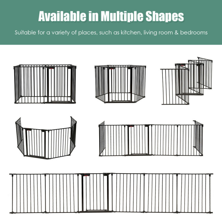 6 Panel Wall-mount Adjustable Baby Safe Metal  Fence Barrier-BlackCostway Gallery View 9 of 12
