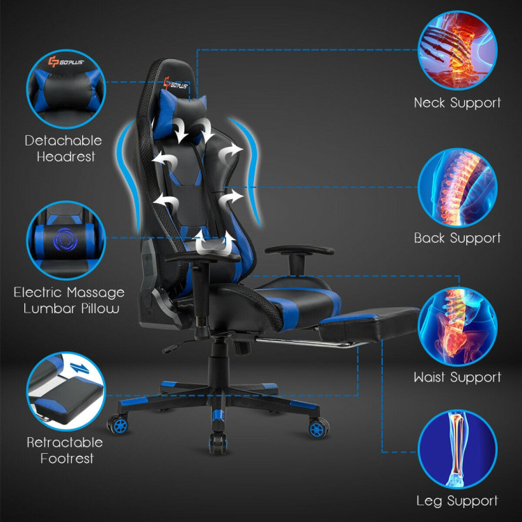 Massage Racing Gaming Chair  Chair with RGB LED Lights-BlueCostway Gallery View 9 of 10