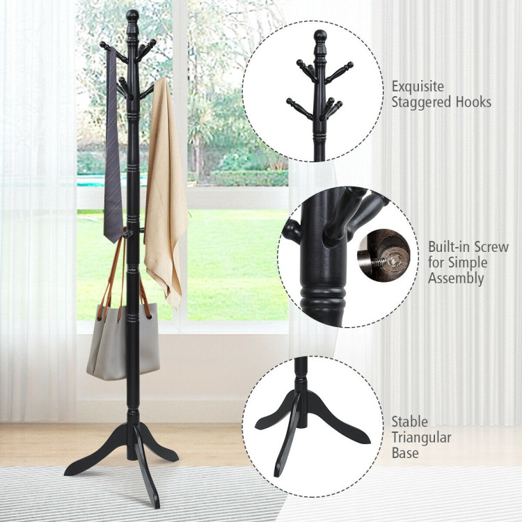 Entryway Height Adjustable Coat Stand with 9 Hooks-BlackCostway Gallery View 11 of 11