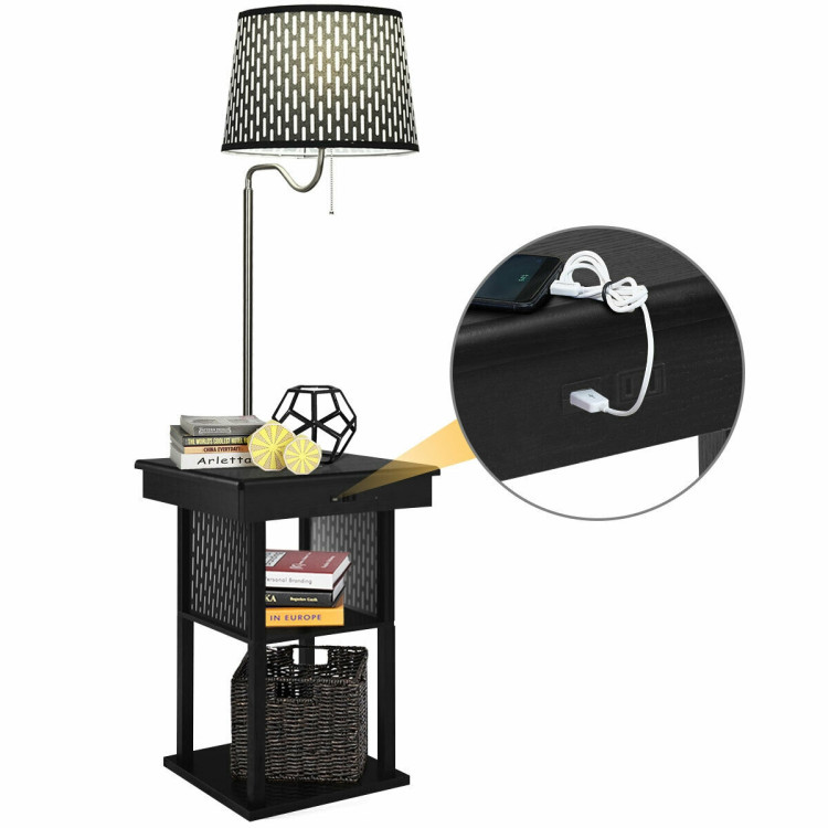 Floor Lamp Bedside Desk with USB Charging Ports ShelvesCostway Gallery View 8 of 11