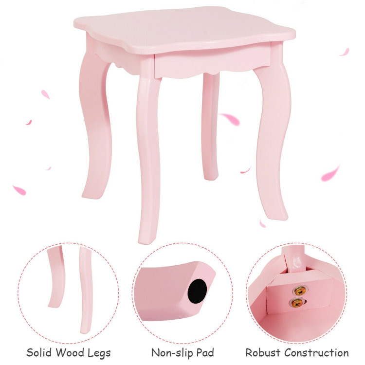 Kids Princess Make Up Dressing Table with Tri-folding Mirror and Chair-PinkCostway Gallery View 12 of 12