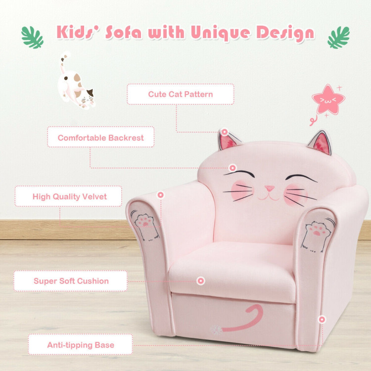 Kids Cat Armrest Couch Upholstered SofaCostway Gallery View 10 of 12