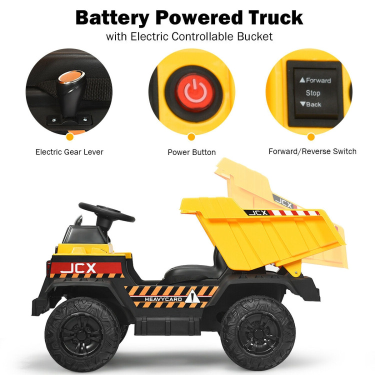 12V Battery Kids Ride On Dump Truck  with Electric BucketCostway Gallery View 10 of 11