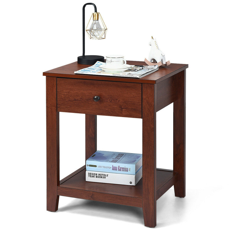 Set of 2 Nightstand with Storage Shelf and Pull HandleCostway Gallery View 9 of 12