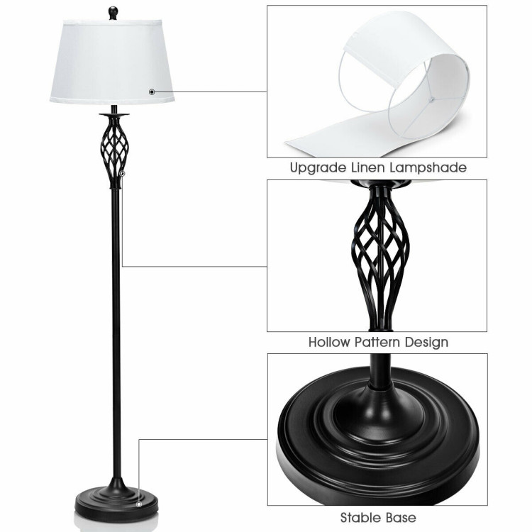 2 Table Lamps 1 Floor Lamp Set with Fabric ShadesCostway Gallery View 3 of 9