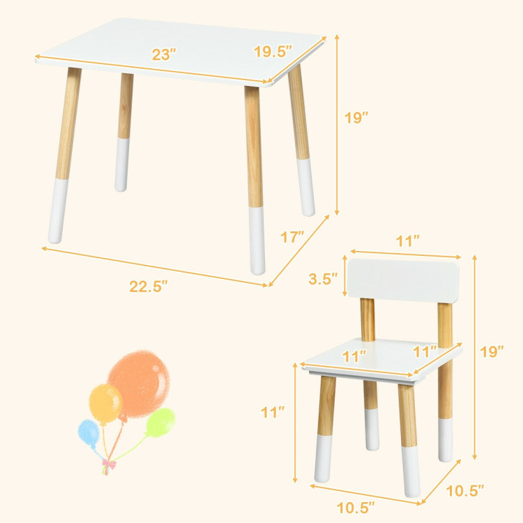 Kids Wooden Table and 2 Chairs Set-WhiteCostway Gallery View 4 of 12