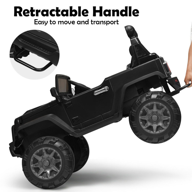 12 V Kids Ride On Truck with Remote Control and Double Magnetic Door-BlackCostway Gallery View 7 of 13
