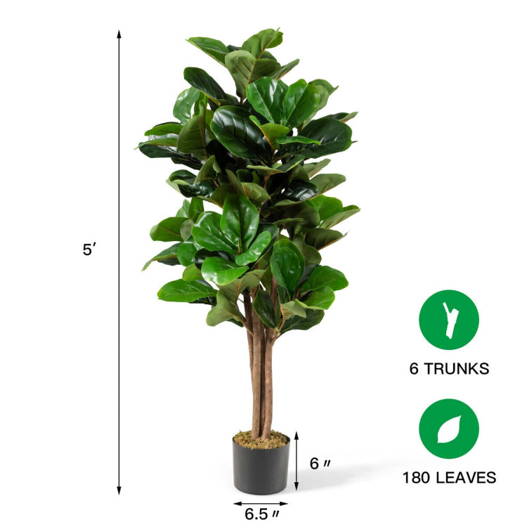 5 Feet Artificial Fiddle Leaf Fig Tree Decorative PlanterCostway Gallery View 4 of 10