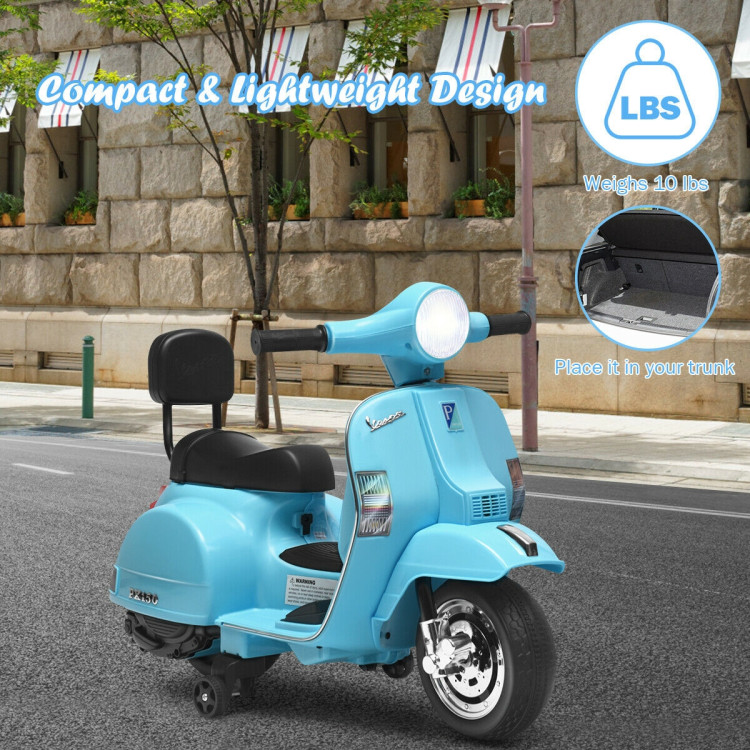 6V Kids Ride On Vespa Scooter Motorcycle for Toddler-Light BlueCostway Gallery View 9 of 12