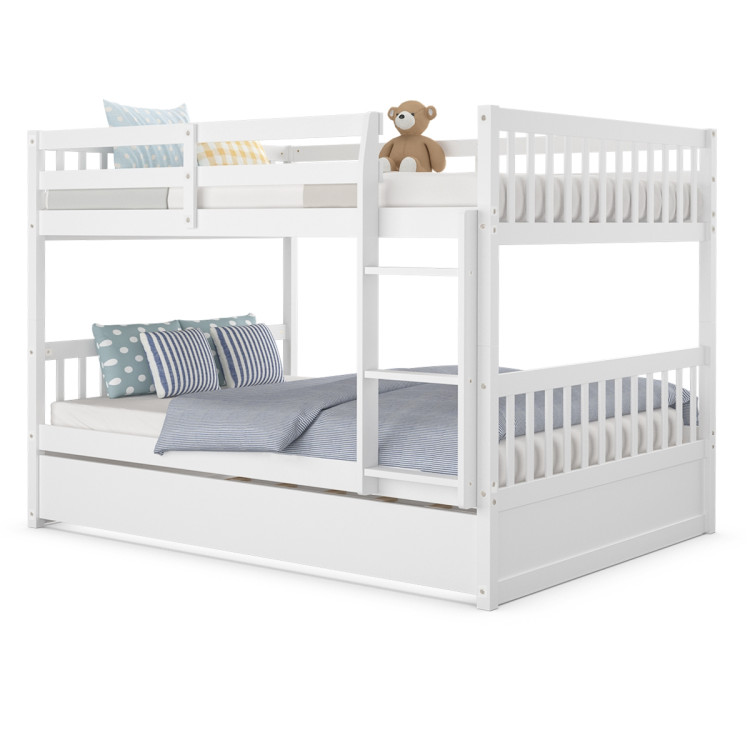 Full over Full Bunk Bed Platform Wood Bed with Ladder-WhiteCostway Gallery View 9 of 12