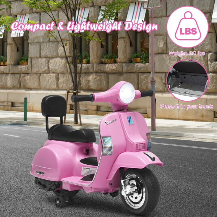 6V Kids Ride On Vespa Scooter Motorcycle for Toddler-PinkCostway Gallery View 10 of 12