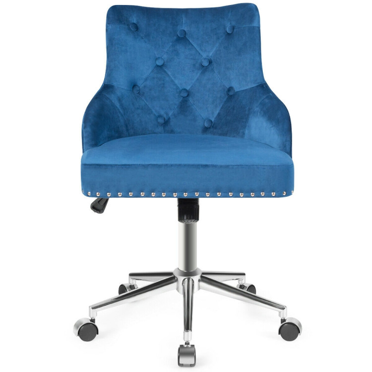 Tufted Upholstered Swivel Computer Desk Chair with Nailed Tri-BlueCostway Gallery View 8 of 10