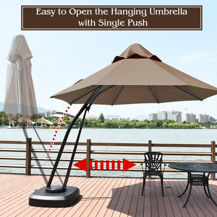 11 Feet Outdoor Cantilever Hanging Umbrella with Base and Wheels-TanCostway Gallery View 9 of 12