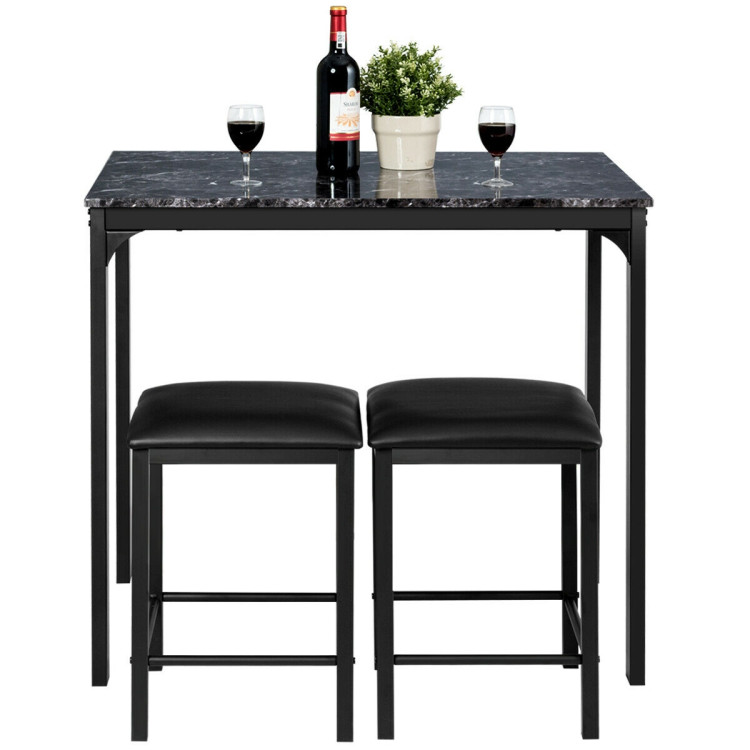 3 Piece Counter Height Dining Set Faux Marble Table-BlackCostway Gallery View 5 of 12