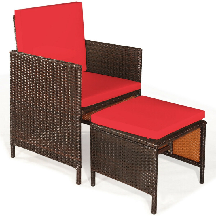 9 Pieces Patio Rattan Dining Cushioned Chairs Set-RedCostway Gallery View 9 of 11