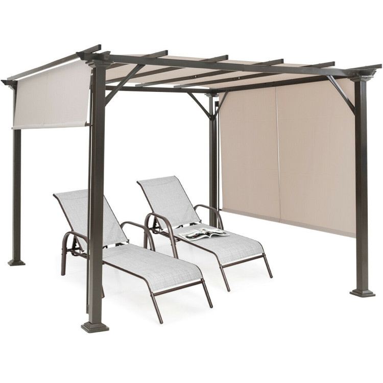 10 x 10 Feet Metal Frame Patio Furniture Shelter-BeigeCostway Gallery View 8 of 10