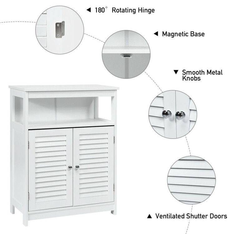 Wood Freestanding Bathroom Storage Cabinet with Double Shutter Door-WhiteCostway Gallery View 6 of 13