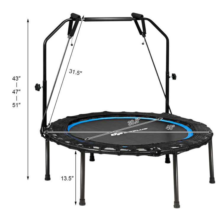40 Inch Foldable Fitness Rebounder with Resistance Bands Adjustable Home-BlueCostway Gallery View 4 of 9