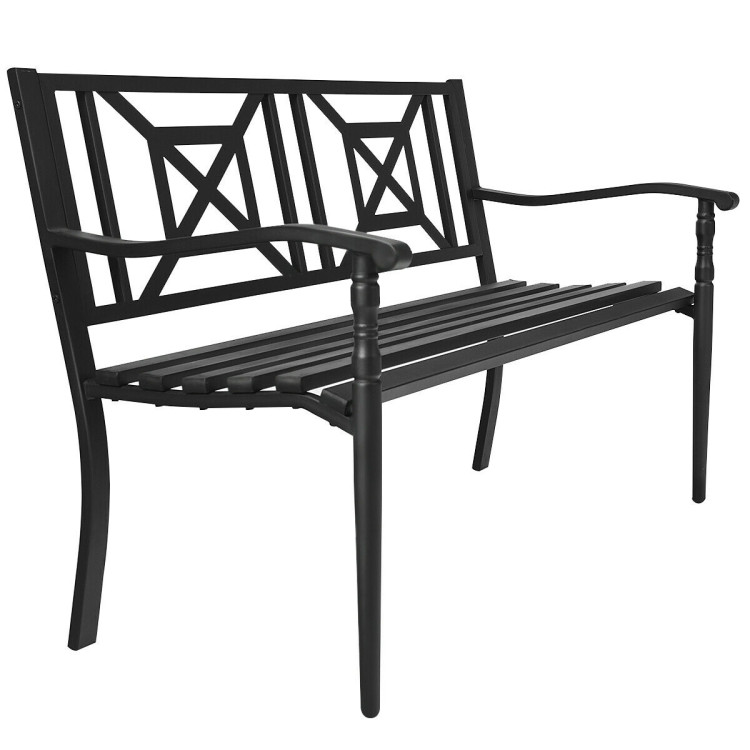 Patio Garden Bench with Powder Coated Steel FrameCostway Gallery View 11 of 12