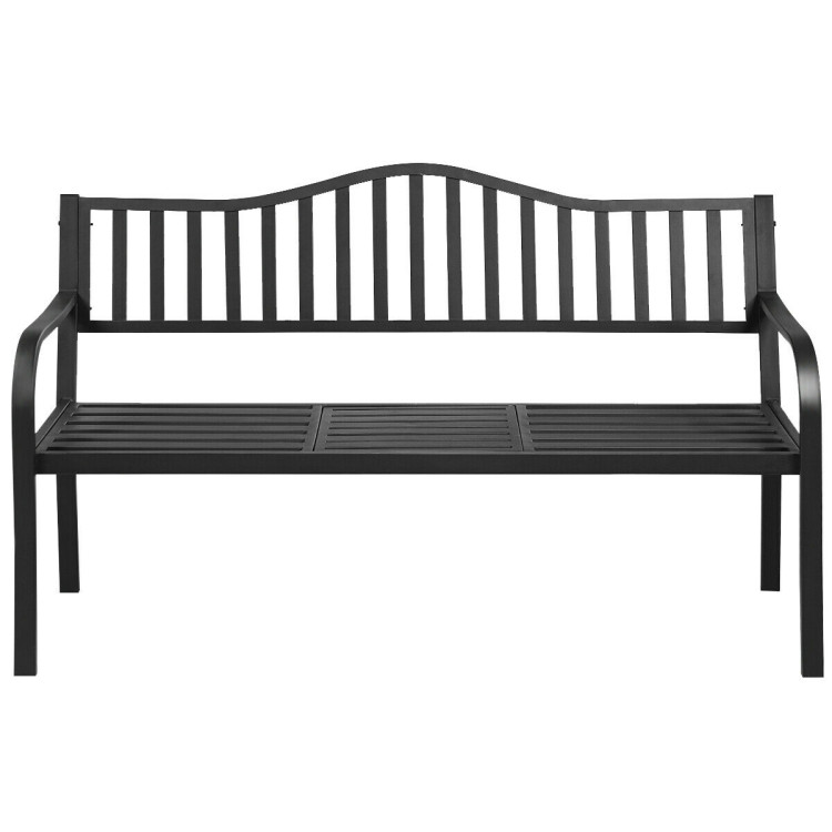 Patio Garden Bench Steel Frame with Adjustable Center TableCostway Gallery View 10 of 11