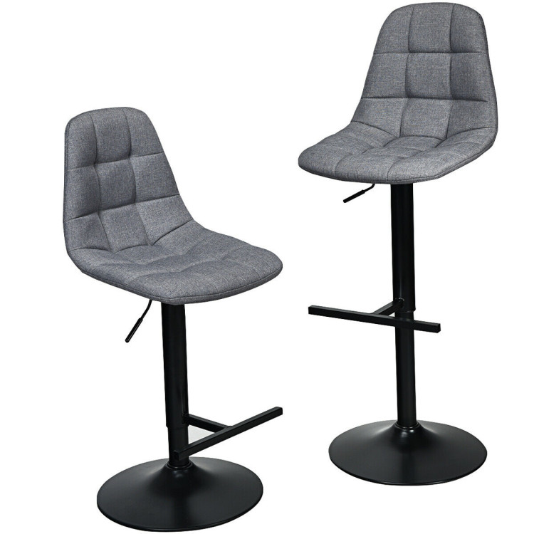 2Pcs Adjustable Bar Stools Swivel Counter Height Linen Chairs -GrayCostway Gallery View 4 of 12