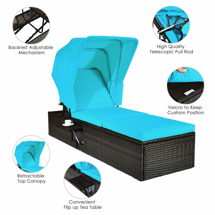 Outdoor Chaise Lounge Chair with Folding Canopy-TurquoiseCostway Gallery View 12 of 12