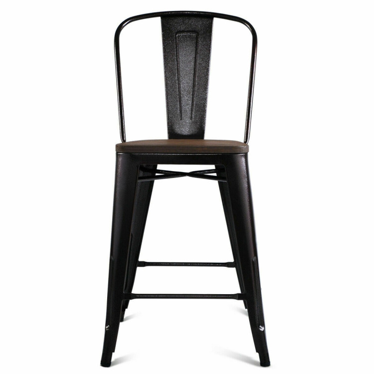 Set of 2 Copper Barstool with Wood Top and High BackrestCostway Gallery View 6 of 11