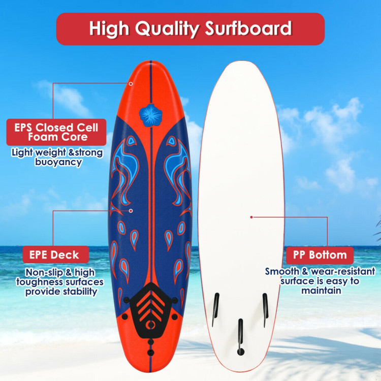 6 Feet Surfboard with 3 Detachable Fins-RedCostway Gallery View 11 of 12