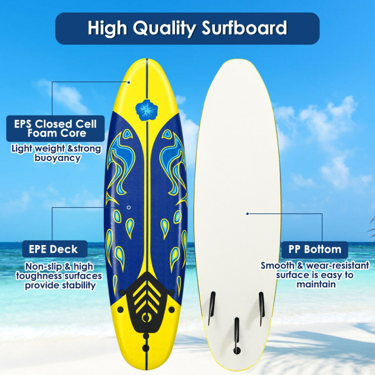 6 Feet Surfboard with 3 Detachable Fins-YellowCostway Gallery View 9 of 11