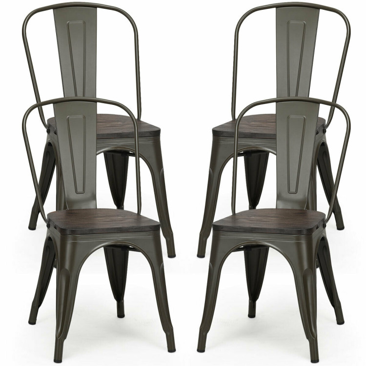 4 Pieces Tolix Style Metal Dining Chairs with Stackable Wood SeatCostway Gallery View 1 of 23