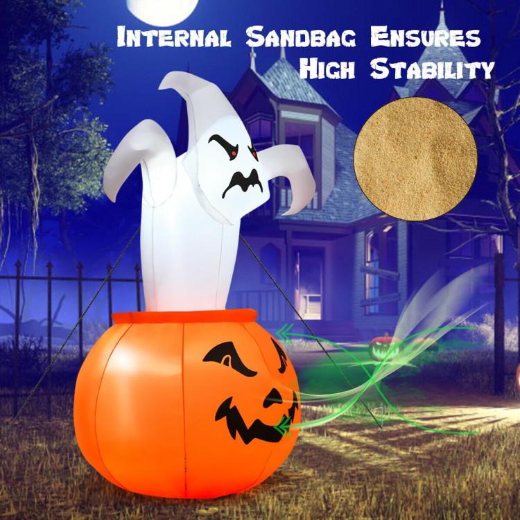 6 Feet Halloween Blow-Up Inflatable Ghost in Pumpkin with LED LightCostway Gallery View 3 of 10