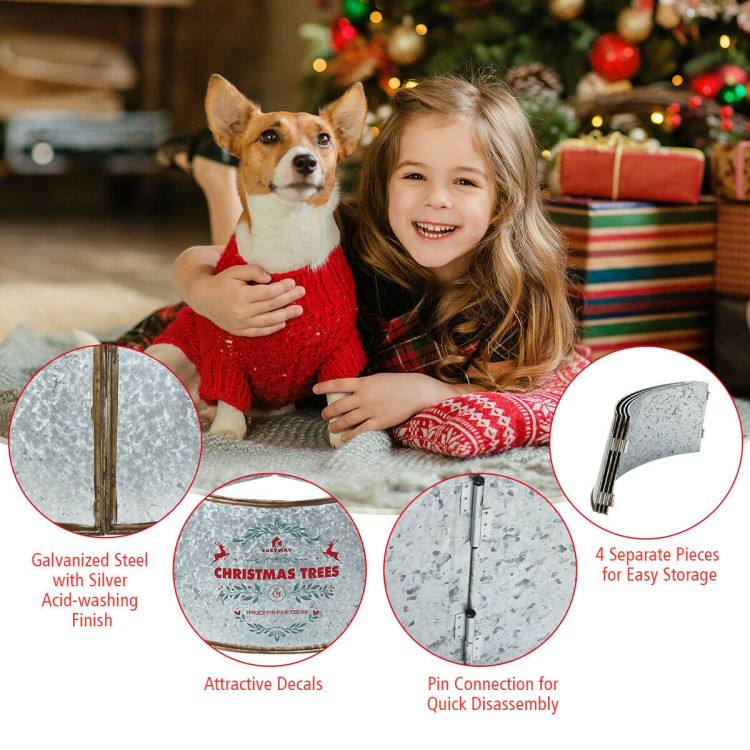 Galvanized Metal ChristmasTree Collar Skirt Ring Cover Decor-SilverCostway Gallery View 8 of 12