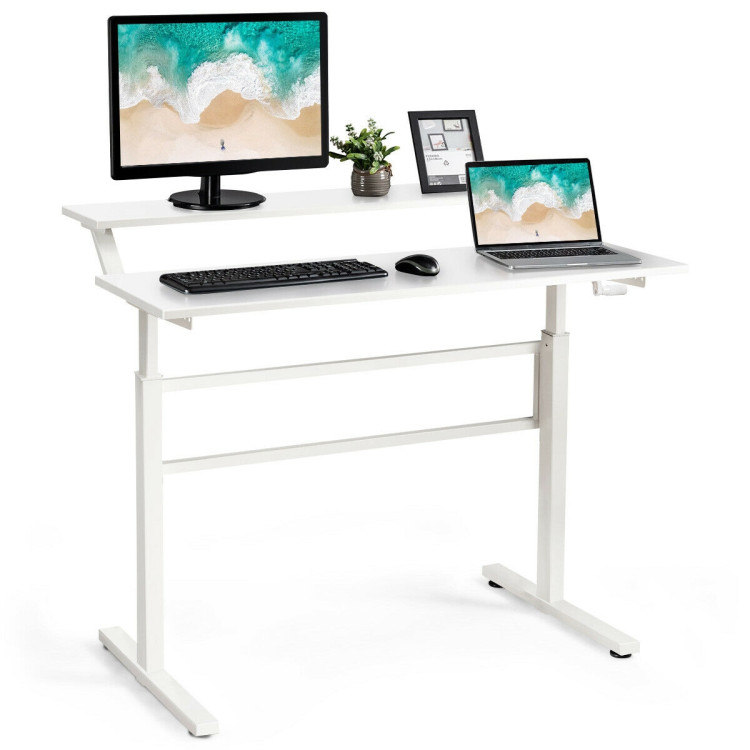 Standing Desk Crank Adjustable Sit to Stand Workstation -WhiteCostway Gallery View 8 of 9