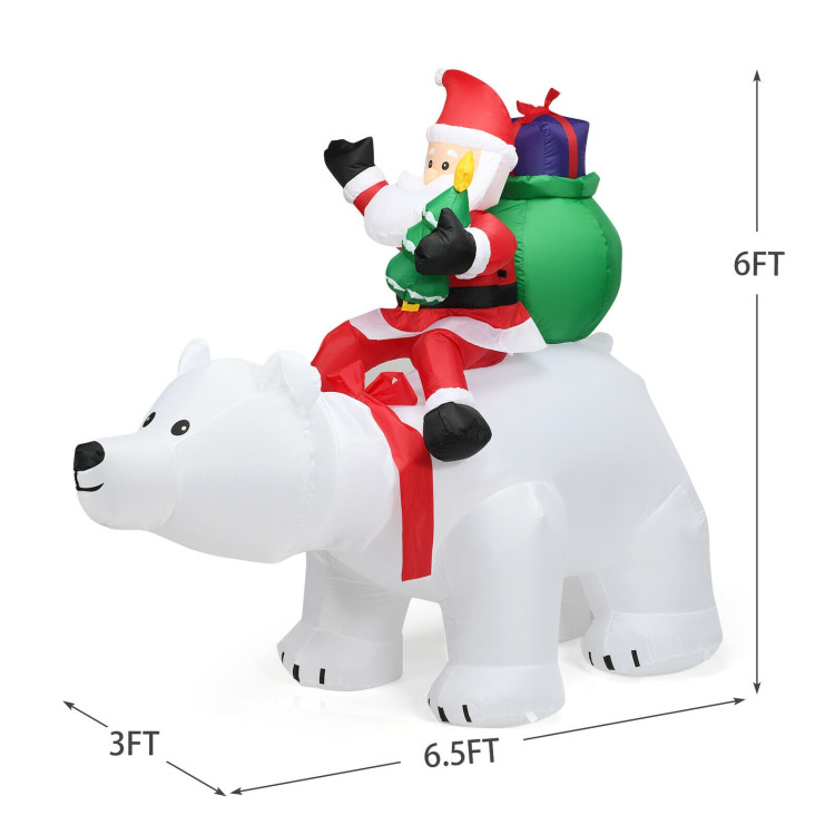 6.5 Feet Christmas Inflatable Santa Riding Polar Bear with Shaking Head LED LightsCostway Gallery View 4 of 9