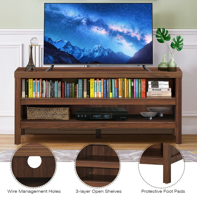 3-Tier TV Stand Console Cabinet for TV's up to 45 Inch with Storage Shelves-WalnutCostway Gallery View 12 of 12