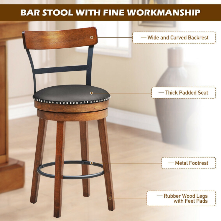 25.5 Inch 360-Degree Bar Swivel Stools with Leather PaddedCostway Gallery View 6 of 10