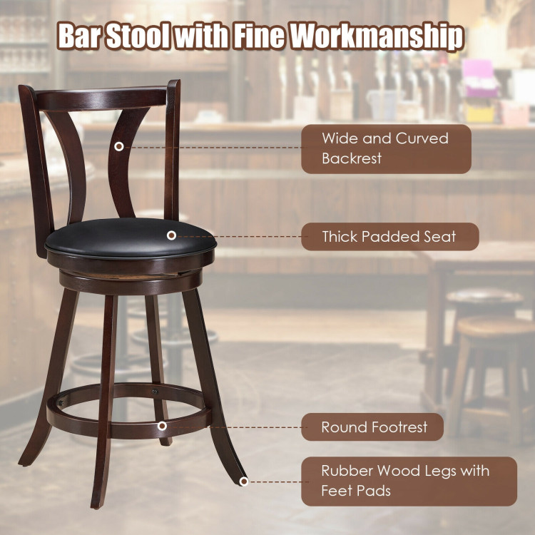 Set of 2 Swivel Bar stool 24 Inch Counter Height Leather Padded Dining Kitchen Chair-24 InchCostway Gallery View 10 of 11