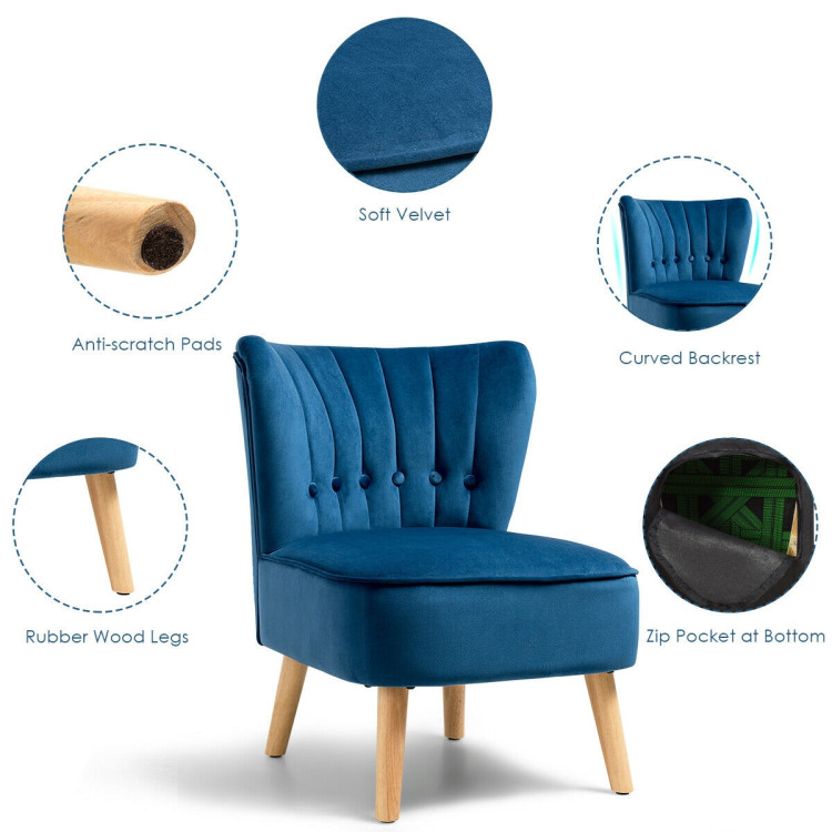 Armless Accent Chair Tufted Velvet Leisure Chair-BlueCostway Gallery View 12 of 12