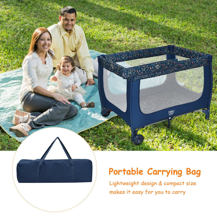 Portable Baby Playpen with Mattress Foldable Design-BlueCostway Gallery View 11 of 12